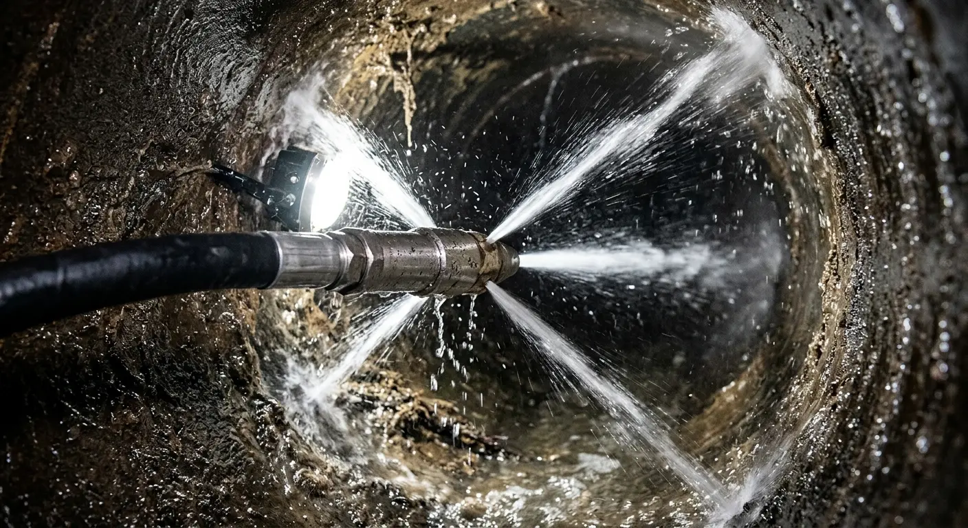 High-pressure hydro jetting nozzle cleaning sewer pipe for Storm Drain Cleaning in Cloquet